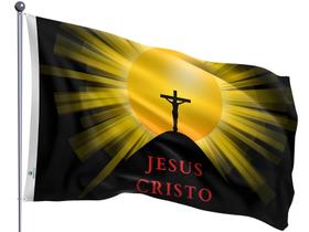 Bandeira Jesus Cristo Vive Cruz Sol Ressureição Uma Face Estampada Tamanho 70x100cm