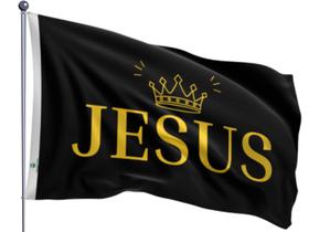 Bandeira Jesus Rei dos Reis com Coroa Dourada 70x100cm Uma Face Estampada Bandeira Jesus Rei dos Reis com Coroa Dourada 70x100cm Uma Face Estampada