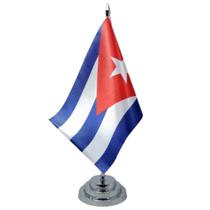Bandeira Mesa Cuba Dupla Face - Mastro 29 cm - Base 32,5 cm