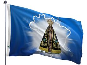 Bandeira Nossa Senhora Aparecida Brasil Fundo Azul Uma Face Estampada Tamanho 70x100cm - Adoração Igreja Entrega Rápida