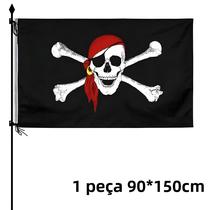 Bandeira Tema Pirata 90x150cm Com Caveira E Navio Para Decoração De Festa De Aniversário E Halloween Bandeira Tema Pirata 90x150cm Com Caveira E Navio Para Decoração De Festa De Aniversário E Halloween