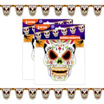 Bandeirinha Caveira Mexicana Enfeite Decoração Bruxas 6Mts
