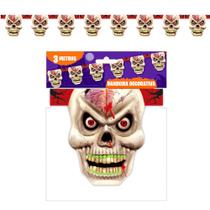 Bandeirinha de Festa de Halloween dia das Bruxas Caveira 3 metros Varal