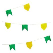 Bandeirinha de Festa Junina de Plástico 10 Metros - Verde e Amarela Ref. 0024 - Real Seda - Rizzo - Girotoy