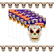 Bandeirinhas Halloween Dia das Bruxas Enfeite Pendurar Caveira Mexicana 15 Metros Bandeirinhas Halloween Dia das Bruxas Enfeite Pendurar Caveira Mexicana 15 Metros