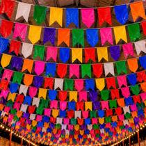 Bandeirinhas Plástico Festa Junina Premium Decoração Colorido São João Varal 10 Metros Resistente Chuva e Vento