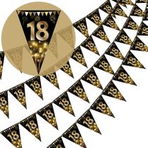 Bandeirola KTFNOMES Aniversário de 18 Anos Preto e Dourado 40 unidades 10m Bandeirola KTFNOMES Aniversário de 18 Anos Preto e Dourado 40 unidades 10m