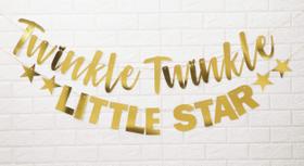 Bandeirolas Cursivas "Twinkle Twinkle Little Star" Dourado Metálico para Chá de Bebê e Revelação - Inkdotpot Bandeirolas Cursivas "Twinkle Twinkle Little Star" Dourado Metálico para Chá de Bebê e Revelação - Inkdotpot