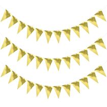 Bandeirolas de Festa JHZMCRX com Glitter Dourado Triangular 3 Unidades