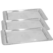 Bandeja Aço Inox Retangular Servir Café 30x14 Cm Kit 3 Peças