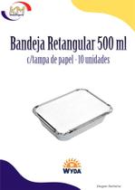 Bandeja alumínio retangular 500 ml c/tampa papel c/10 unid. - Wyda - marmitex, quentinha (11091)