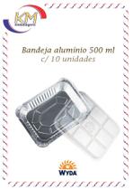 Bandeja alumínio retangular c/tampa PET 500ml c/10 unid. - Wyda- embalagem alimento (15907)