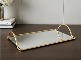 Bandeja Aramada Com Espelho Retangular Decorativa Dourado Bandeja Aramada Com Espelho Retangular Decorativa Dourado