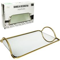 Bandeja Aramado Com Espelho E Alcas Retangular Decorativa Metalizado 25X16Cm - DT6896 - FU XING Bandeja Aramado Com Espelho E Alcas Retangular Decorativa Metalizado 25X16Cm - DT6896 - FU XING