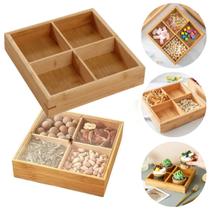 Bandeja Bambu 4 Divisória Doces Frutas Aperitivo Petisqueira