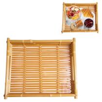 Bandeja Bambu Artesanal Retangular Para Servir Com Alça 31cm