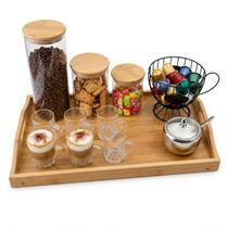 Bandeja Bambu Café Kit Canecas Potes Alimentos Porta Cápsula