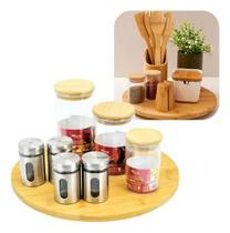 Bandeja Bambu Giratoria Petiscos Redonda Centro Mesa