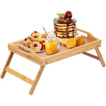 Bandeja Bambu Mesinha Para Café Da Manhã Na Cama Sofá Chão Praia Madeira Pés Dobráveis