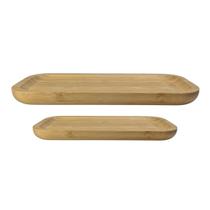 Bandeja Bambu Natural Decoração Com Folhas Natural 35cm 24cm
