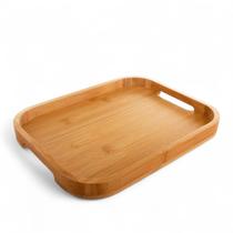 Bandeja Bambu Retangular alça borda café decorativa 39x27cm