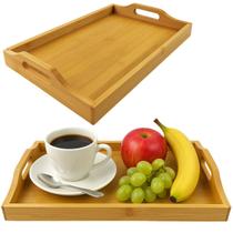 Bandeja Bambu Retangular com alça café da manhã 37x24cm Bandeja Bambu Retangular com alça café da manhã 37x24cm