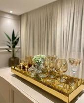 Bandeja Bebidas Espelhada Dourada Luxo Taças Bar