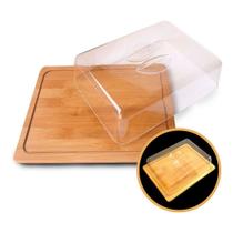 Bandeja Boleira Bambu Retangular Com Tampa 26cm X 20cm X 7cm