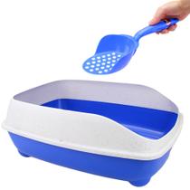 Bandeja Borda Alta sanitária Caixa de Areia de gato com pá coletora Pet Flex Azul