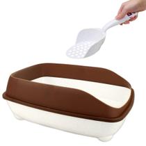 Bandeja Borda Alta sanitária Caixa de Areia de gato com pá coletora Pet Flex Capuccino