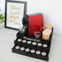 Bandeja Café 3 Corações com 2 Gavetas Porta Cápsulas Preta - Box Fan
