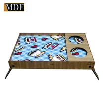 Bandeja Café com Base Dobrável e Porta Copo Xicaras de Café 48x30x6 Mdf Madeira Adesivado