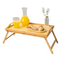 Bandeja Café Da Manhã De Bambu Com Pés Dobráveis Retangular 50cm Ecológico Decoração Palhinha Palha