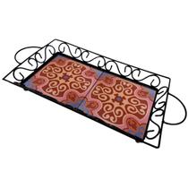Bandeja Café da Manhã Ferro com 2 azulejos Bandeja Café da Manhã Ferro com 2 azulejos