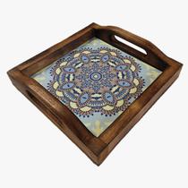 Bandeja Café da Manhã Madeira Maciça com azulejo
