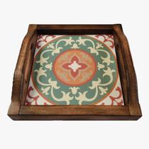 Bandeja Café da Manhã Madeira Maciça com azulejo