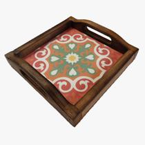 Bandeja Café da Manhã Madeira Maciça com azulejo Bandeja Café da Manhã Madeira Maciça com azulejo