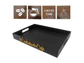 Bandeja Café Da Manhã Para Servir Com Kit 4 Quadrinhos - Mdf Store