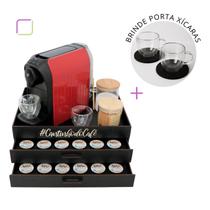Bandeja Cantinho Café 3 Corações com 2 Gavetas Porta Cápsulas Preta Porta Xicaras