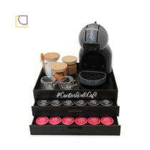 Bandeja Cantinho do Café com 2 Gavetas Porta Cápsulas Dolce Gusto Decorativo Marrom Tabaco
