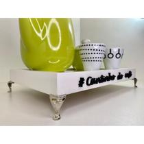 BANDEJA CANTINHO DO CAFÉ COM PÉS DE METAL DOURADO E ESPELHO 20X30cm