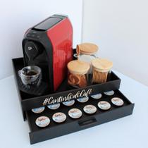 Bandeja Cantinho Do Café Preta Mdf Com Gaveta Porta Capsula