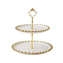 Bandeja Cerâmica 2 Andares Dourado 25x25CM - Tam P Bandeja Cerâmica 2 Andares Dourado 25x25CM - Tam P