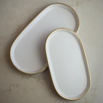 Bandeja Cerâmica Branco com Dourado - G Bandeja Cerâmica Branco com Dourado - G