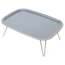 Bandeja Cinza com Pé Triangle Metal Dourado Café da Manhã Bandeja Cinza com Pé Triangle Metal Dourado Café da Manhã