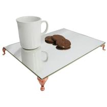 Bandeja Clássica Retangular Espelhada Pé Grande Rose 28x20 MDF Madeira