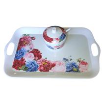 Bandeja Com Açucareiro mais Colher Melamina Acrílico Floral Luxo.