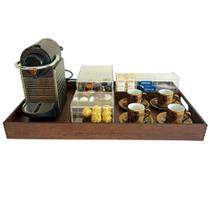 Bandeja com divisórias cantinho do café completo 4 peças com organizadores de acrílico e bandeja