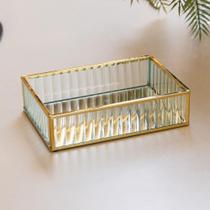 Bandeja com Espelho 18cm x 13cm x 8cm Dourada Metal Bandeja com Espelho 18cm x 13cm x 8cm Dourada Metal