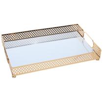 Bandeja com Espelho Marbella Wolff 38cm x 24cm Dourada Metal Bandeja com Espelho Marbella Wolff 38cm x 24cm Dourada Metal